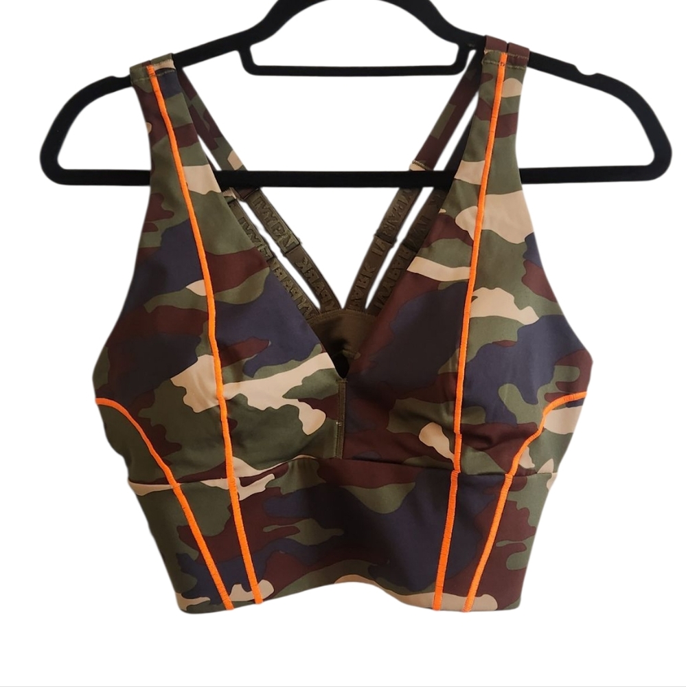Ivy Park Addias Camouflage Sports Bra Size M  with Orange Accents